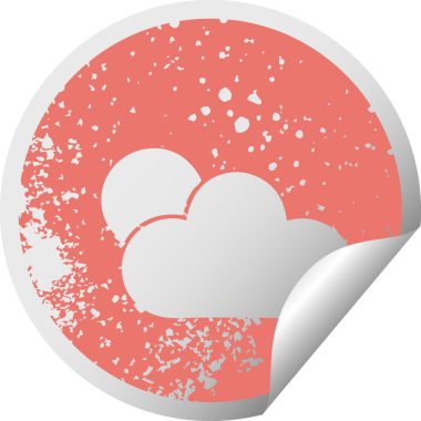 Bir insan tarafından çizilmiş güneş ışığı ve bulutun çizilmiş dairesel soyma etiketi.