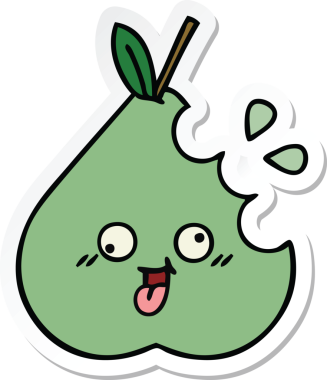 Bir insan tarafından çizilmiş şirin yeşil bir armut çıkartması.