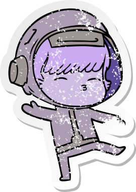 Bir insan tarafından çizilmiş garip bir astronotun sıkıntılı çıkartması.