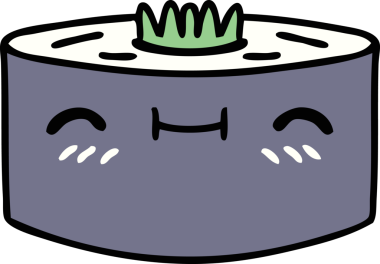 Bir insan tarafından çizilmiş mutlu suşi rulosu.