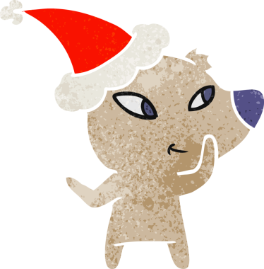 Bir insan tarafından çizilmiş Noel Baba şapkası takan bir ayının eski çizgi filmi.