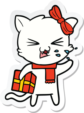 Bir insan tarafından çizilmiş çizgi film kedisinin çıkartması.