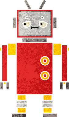 Bir insan tarafından çizilmiş bir robotun retro çizim tarzı karikatürü