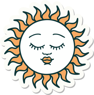 Bir insan tarafından çizilmiş geleneksel güneş stili dövme çıkartması.