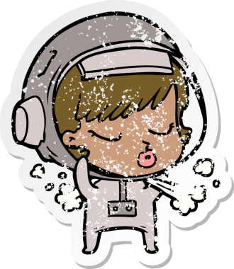 Bir insan tarafından çizilmiş uzay kaskını çıkaran bir astronot kızın sıkıntılı çıkartması.