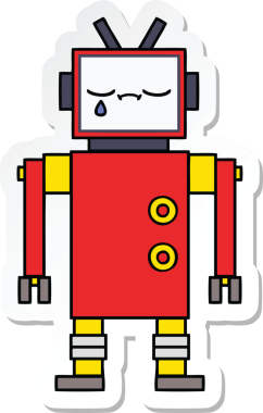 Bir insan tarafından çizilmiş şirin çizgi film robotunun çıkartması.