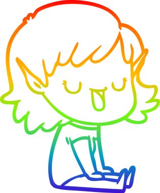 Gökkuşağı gradyan çizgi çizimi bir insan tarafından çizilmiş bir elf kızı