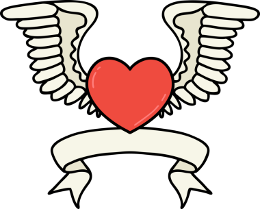 Bir insan tarafından çizilmiş kanatlı bir kalbin bayrağıyla geleneksel dövme.