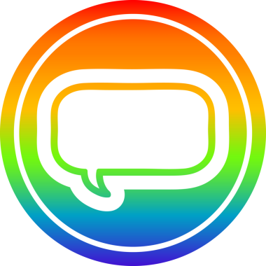 bir insan tarafından çizilmiş gökkuşağı gradyanı olan konuşma kabarcığı dairesel simgesi