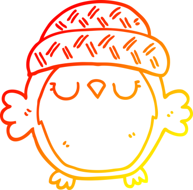 Bir insan tarafından çizilmiş şapkalı sevimli bir baykuşun sıcak çizgi çizimi