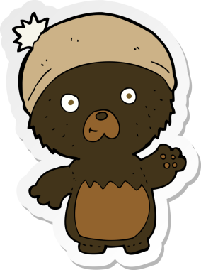 Bir insan tarafından çizilmiş şapkalı şirin oyuncak ayının çıkartması.