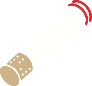 Bir insan tarafından çizilmiş düz renkli bir sigara karikatürü.