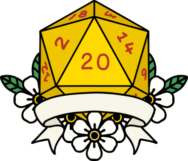 Retro Dövme Biçimi Doğal 20 kritik vuruş D20 zar bir insan tarafından çizildi