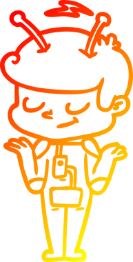 Bir insan tarafından çizilen sıcak çizgi film karakteri uzay adamı omuz silkiyor.