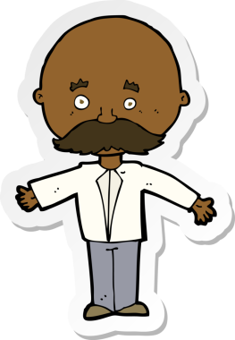 Bir insan tarafından çizilmiş bıyıklı bir karikatürcünün çıkartması.