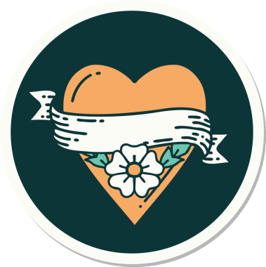 Geleneksel kalp çiçeği stili dövme çıkartması ve bir insan tarafından çizilmiş pankart.