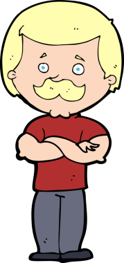 Bir insan tarafından çizilmiş erkek bıyıklı çizgi film adamı.