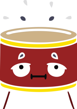 Bir insan tarafından çizilen davulun düz renk retro karikatürü