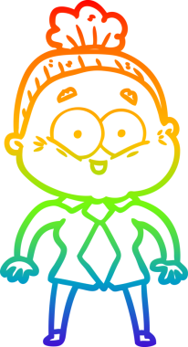 Gökkuşağı gradyan çizgi çizimi Bir insan tarafından çizilmiş mutlu yaşlı kadın