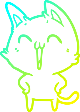 Bir insan tarafından miyavlanan mutlu çizgi film kedisinin soğuk gradyan çizimi