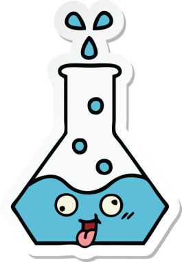 Bir insan tarafından çizilmiş sevimli bir karikatür bilim şişesinin etiketi.