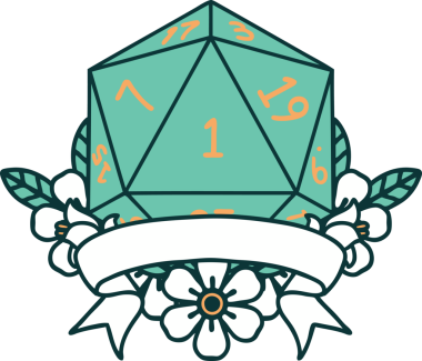 Retro Dövme Biçimi Doğal Bir d20 zar bir insan tarafından çizildi