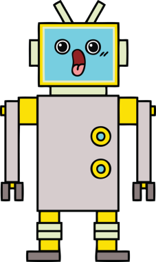 Bir insan tarafından çizilmiş sevimli bir robot karikatürü.