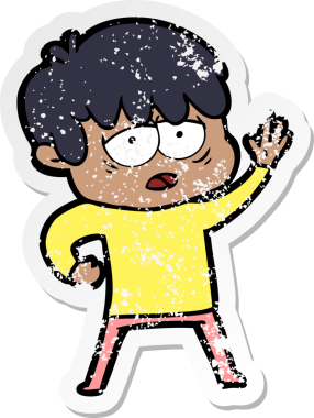 Bir insan tarafından çizilmiş bitkin bir çizgi film karakterinin sıkıntılı çıkartması.