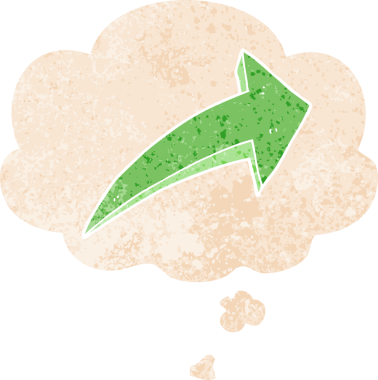 grunge 'da düşünce baloncuğu olan çizgi film oku bir insan tarafından çizilmiş gerilimli retro desen tarzı