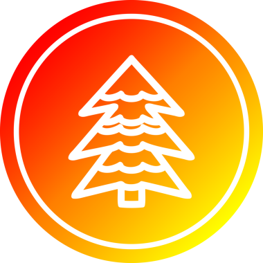 Bir insan tarafından çizilmiş ılık gradyan çizgili karlı ağaç dairesel simgesi