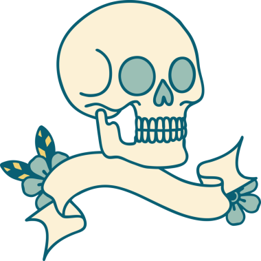 Bir insan tarafından çizilmiş geleneksel bir kafatası dövmesi.