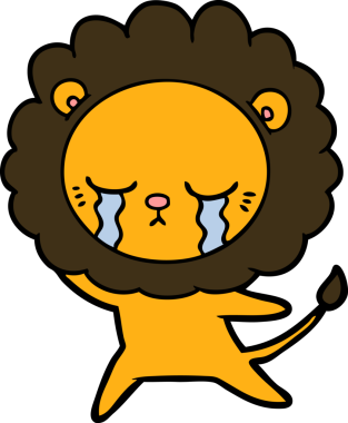 Bir insan tarafından çizilmiş ağlayan çizgi film aslanı.