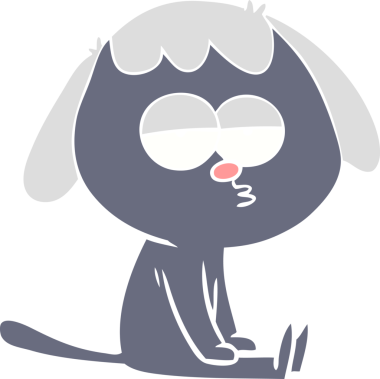 Bir insan tarafından çizilmiş düz renkli çizgi film yorgunu köpek.