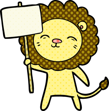 Bir insan tarafından çizilmiş protesto işareti olan çizgi film aslanı