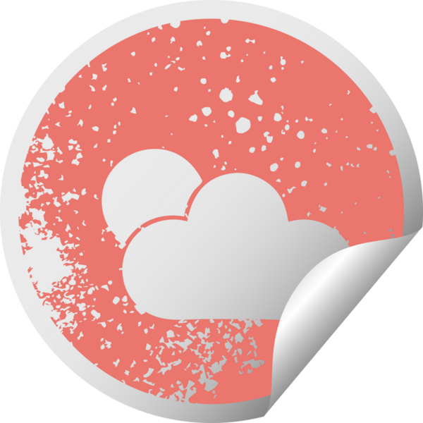 Bir insan tarafından çizilmiş güneş ışığı ve bulutun çizilmiş dairesel soyma etiketi.