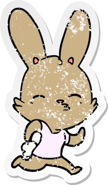 Bir insan tarafından çizilmiş tavşan çizgi filminin sıkıntılı çıkartması.