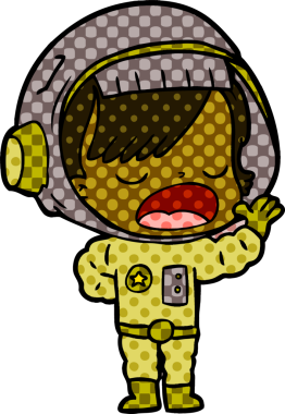 Karikatür astronot kadın bir insan tarafından çizilmiş.