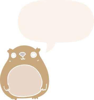 Bir insan tarafından çizilmiş eski tarz konuşma baloncuğu olan çizgi film ayısı.