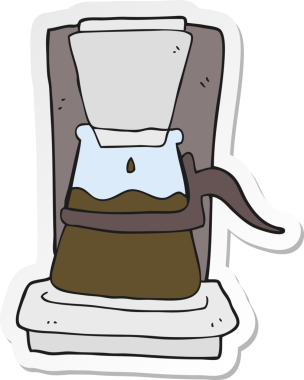 Bir insan tarafından çizilmiş karikatür damlalı filtre kahve makinesinin çıkartması.