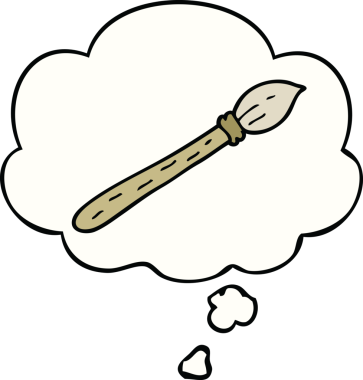 Bir insan tarafından çizilmiş düşünce baloncuklu karikatür fırçası.
