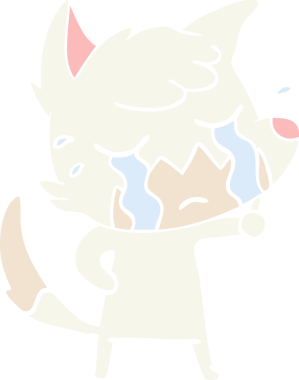 Bir insan tarafından çizilmiş ağlayan tilki düz renkli çizgi film