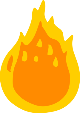 Bir insan tarafından çizilmiş düz renkli çizgi film ateşi