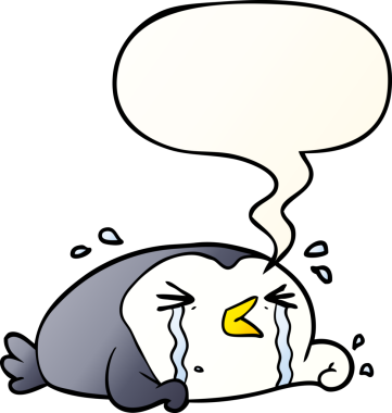 karikatür ağlayan penguen bir insan tarafından çizilmiş yumuşak eğimli konuşma baloncuğu