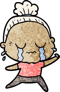 Bir insan tarafından çizilmiş ağlayan yaşlı kadın çizgi filmi.