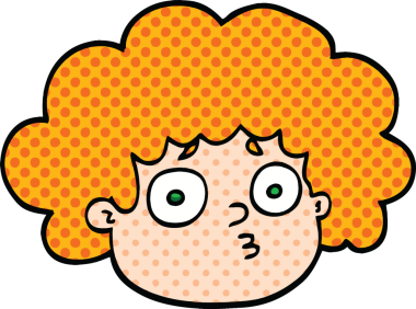 Çizgi roman tarzı bir çizgi film. Bir insan tarafından çizilmiş koca saçlı çocuk.