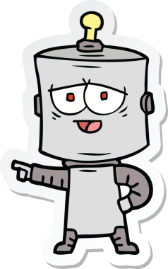 Bir insan tarafından çizilmiş robot karikatür çıkartması.