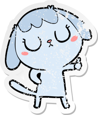 Bir insan tarafından çizilmiş şirin bir köpeğin sıkıntılı çıkartması.