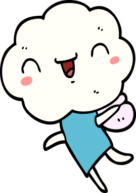 Bir insan tarafından çizilmiş şirin bir çizgi roman bulutu kafası