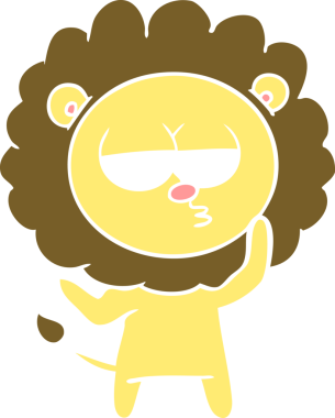 Bir insan tarafından çizilmiş düz renkli çizgi film yorgun aslan