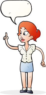 Bir insan tarafından çizilmiş bir konuşma balonuyla harika bir fikri olan karikatür kadın.